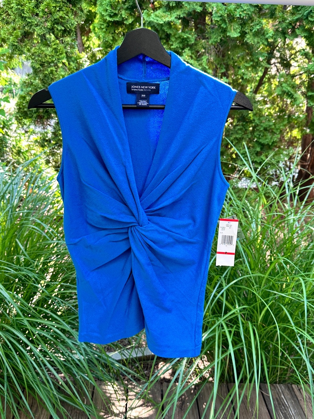 NWT Jones New York Bright Blue Twist-Front V-Neck Sleeveless Tank